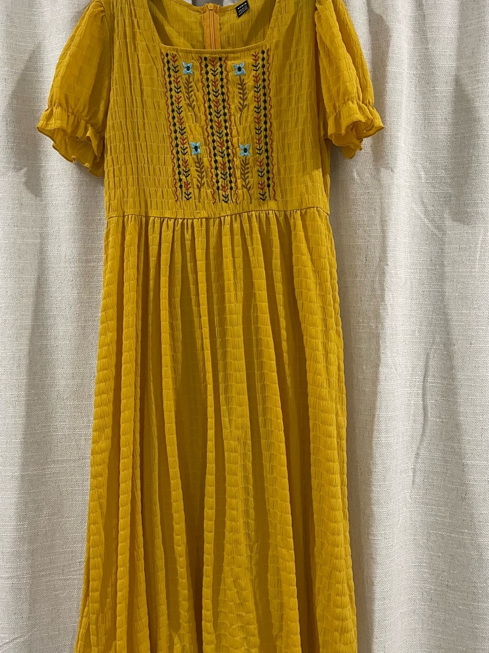 Yellow Embroidered Summer Dress